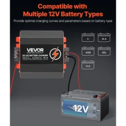 VEVOR 12V 30A DC to DC Battery Charger, 375W, On-Board Battery Charger for Lead-Acid, Lithium, AGM, GEL, and Flooded Batteries, Smart Multi-Stage Charging, for RVs, Commercial Vehicles, Boats, Yachts