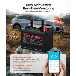 VEVOR 12V 30Ah Dual Purpose LiFePO4 Lithium Battery, 600 CCA Group 47, Car Start-Stop Lithium-ion Starter Battery Plus Deep Cycle, Built-in Smart BMS, for Automotive, Trolling Motor, Engine Starting