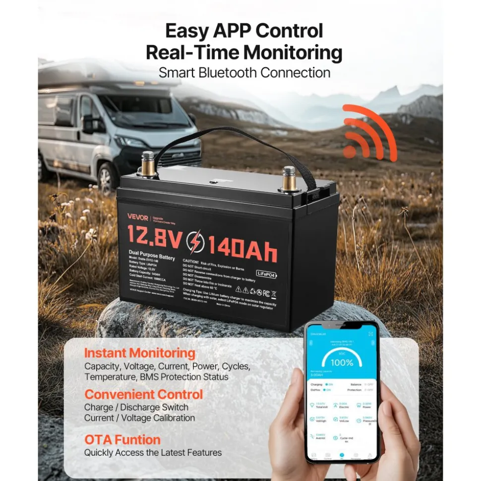 VEVOR 12V 140Ah Dual Purpose LiFePO4 Lithium Battery, 1000 CCA Group 31, Lithium-ion Starter Battery Plus Deep Cycle, Built-in Smart BMS, Car Start-Stop, for Automotive, Trolling Motor, Marine, RV