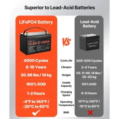 VEVOR 12V 140Ah Dual Purpose LiFePO4 Lithium Battery, 1000 CCA Group 31, Lithium-ion Starter Battery Plus Deep Cycle, Built-in Smart BMS, Car Start-Stop, for Automotive, Trolling Motor, Marine, RV