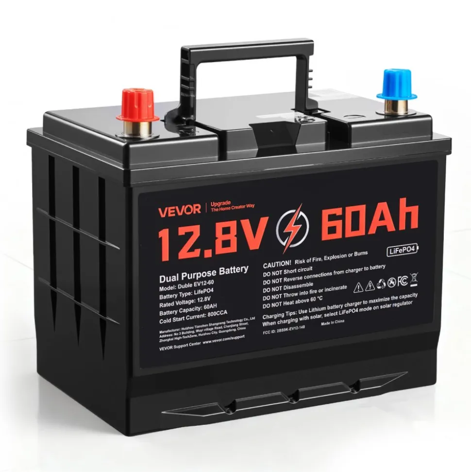 VEVOR 12V 60Ah Dual Purpose LiFePO4 Lithium Battery, 800 CCA Group 24, Lithium-ion Starter Battery Plus Deep Cycle, Built-in Smart BMS, Car Start-Stop, for Automotive, Trolling Motor, Engine Starting