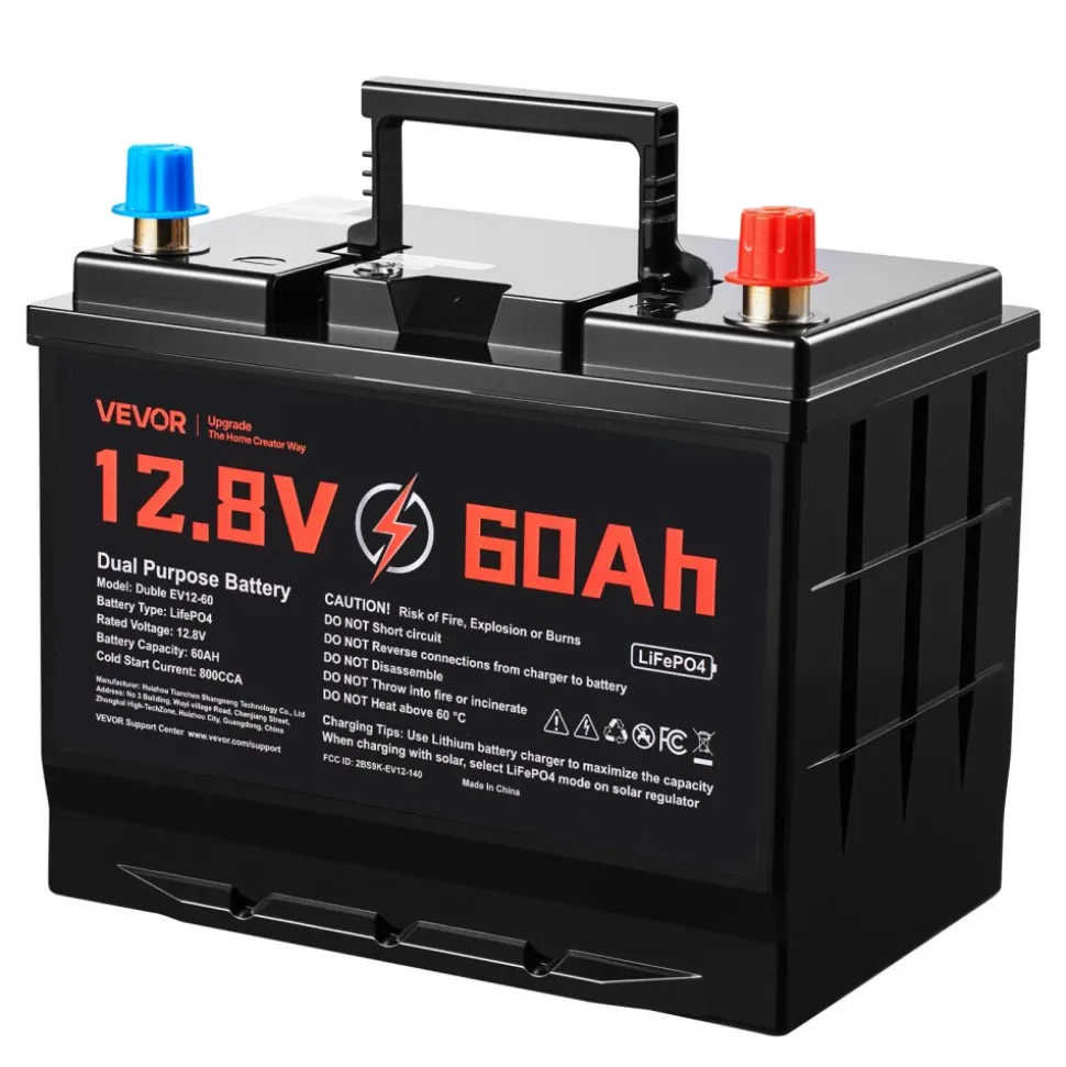 VEVOR 12V 60Ah Dual Purpose LiFePO4 Lithium Battery, 800 CCA Group 24, Lithium-ion Starter Battery Plus Deep Cycle, Built-in Smart BMS, Car Start-Stop, for Automotive, Trolling Motor, Engine Starting