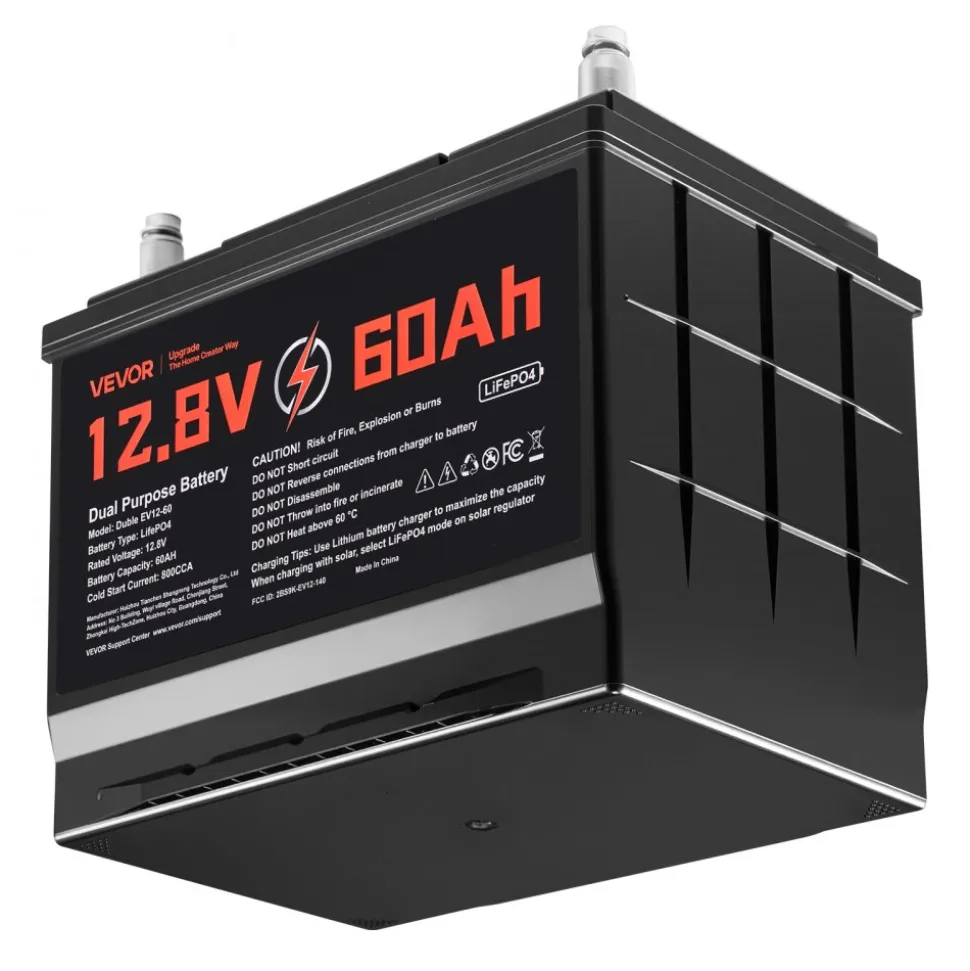 VEVOR 12V 60Ah Dual Purpose LiFePO4 Lithium Battery, 800 CCA Group 24, Lithium-ion Starter Battery Plus Deep Cycle, Built-in Smart BMS, Car Start-Stop, for Automotive, Trolling Motor, Engine Starting