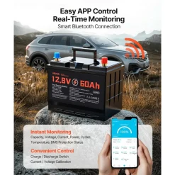VEVOR 12V 60Ah Dual Purpose LiFePO4 Lithium Battery, 800 CCA Group 24, Lithium-ion Starter Battery Plus Deep Cycle, Built-in Smart BMS, Car Start-Stop, for Automotive, Trolling Motor, Engine Starting