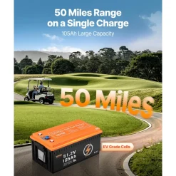 VEVOR 48V 105Ah Golf Cart Lithium Battery, 48 Volt Golf Cart Battery with 200A BMS, LCD Monitor and Mobile APP, LiFePO4 Battery with 600A Peak Current, ABS Shell and 4000+ Cycles, for Golf Carts