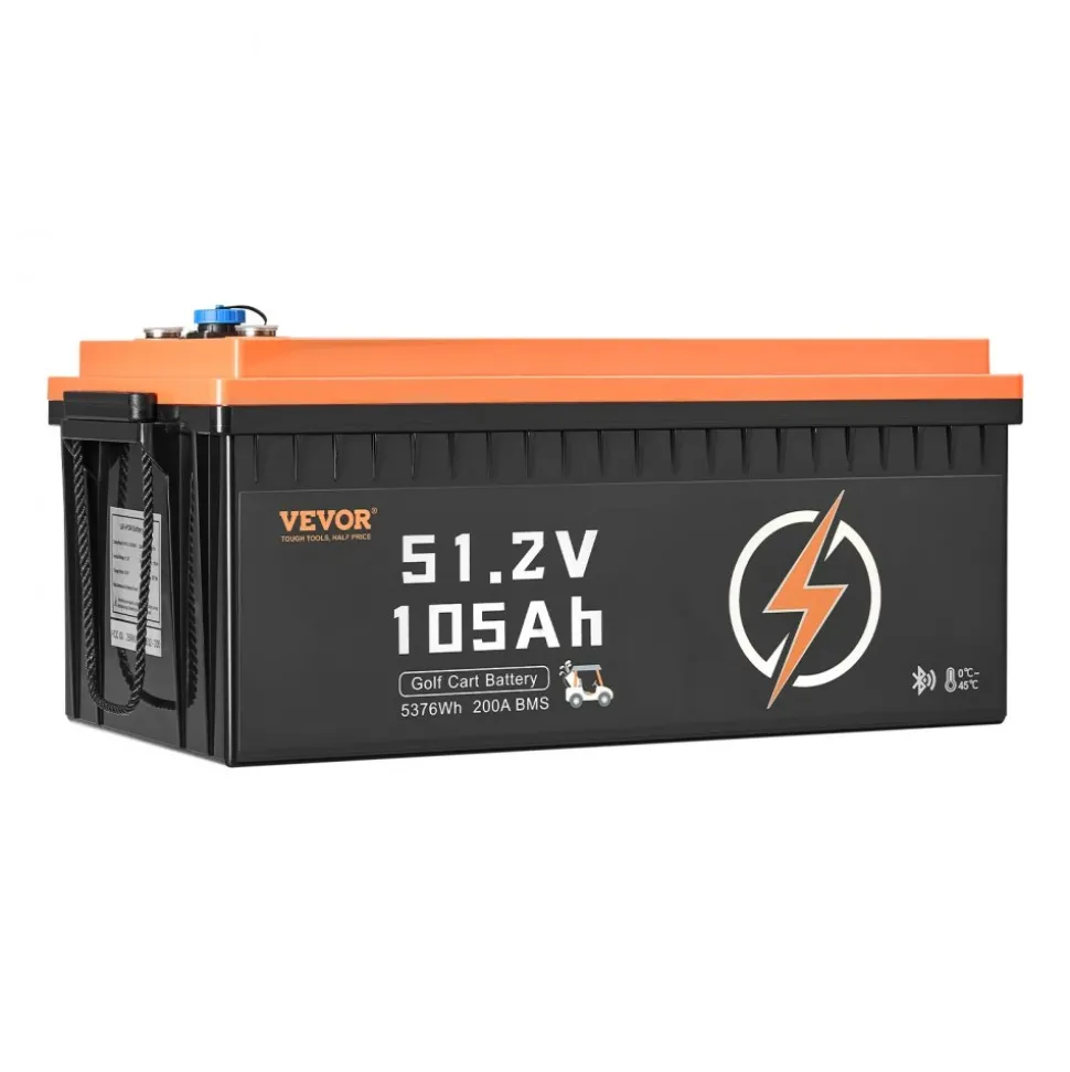 VEVOR 48V 105Ah Golf Cart Lithium Battery, 48 Volt Golf Cart Battery with 200A BMS, LCD Monitor and Mobile APP, LiFePO4 Battery with 600A Peak Current, ABS Shell and 4000+ Cycles, for Golf Carts