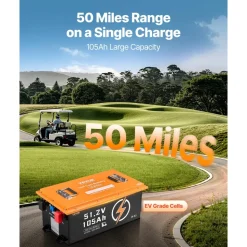 VEVOR 48V 105Ah Golf Cart Lithium Battery, 48 Volt Golf Cart Battery with 200A BMS, Touch Monitor and Mobile APP, LiFePO4 Battery with 600A Peak Current, 20A Charger and 4000+ Cycles, for Golf Carts