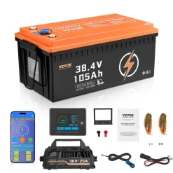VEVOR 36V 105Ah Golf Cart Lithium Battery, 36 Volt Golf Cart Battery with 200A BMS, LCD Monitor and Mobile APP, LiFePO4 Battery with 600A Peak Current, 20A Charger and 4000+ Cycles, for Golf Carts