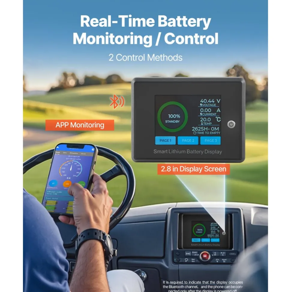 VEVOR 36V 105Ah Golf Cart Lithium Battery, 36 Volt Golf Cart Battery with 200A BMS, LCD Monitor and Mobile APP, LiFePO4 Battery with 600A Peak Current, 20A Charger and 4000+ Cycles, for Golf Carts