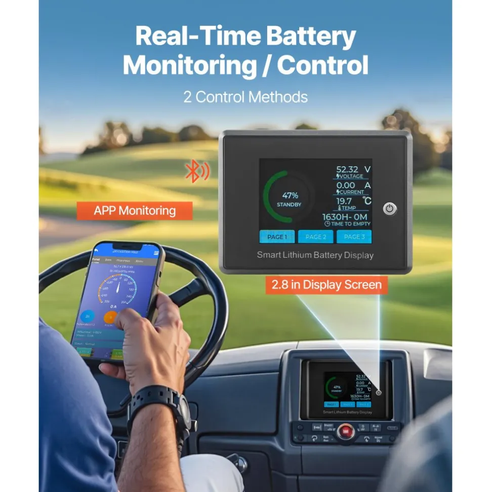 VEVOR 48V 105Ah Golf Cart Lithium Battery, 48 Volt Golf Cart Battery with 200A BMS, LCD Monitor and Mobile APP, LiFePO4 Battery with 600A Peak Current, 20A Charger and 4000+ Cycles, for Golf Carts