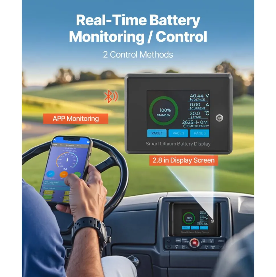VEVOR 36V 105Ah Golf Cart Lithium Battery, 36 Volt Golf Cart Battery with 200A BMS, LCD Monitor and Mobile APP, LiFePO4 Battery with 600A Peak Current, ABS Shell and 4000+ Cycles, for Golf Carts