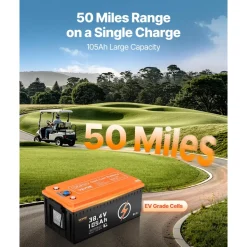VEVOR 36V 105Ah Golf Cart Lithium Battery, 36 Volt Golf Cart Battery with 200A BMS, LCD Monitor and Mobile APP, LiFePO4 Battery with 600A Peak Current, ABS Shell and 4000+ Cycles, for Golf Carts