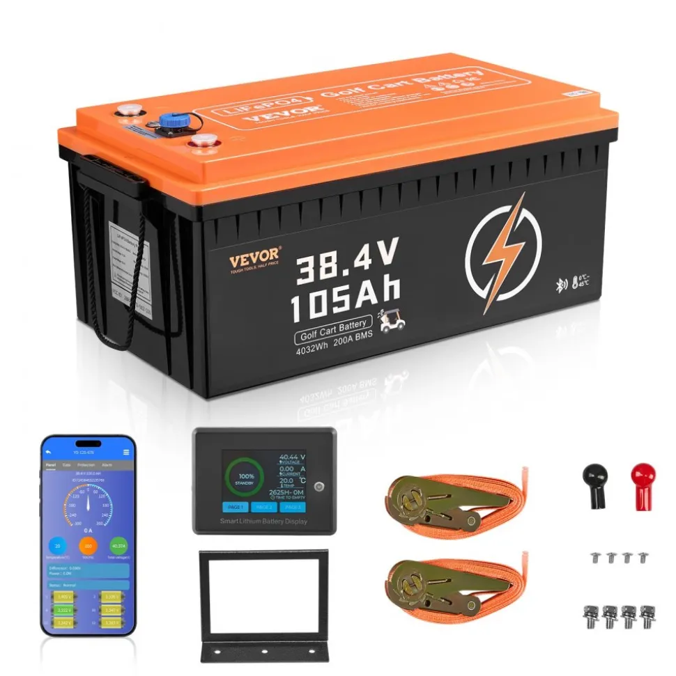VEVOR 36V 105Ah Golf Cart Lithium Battery, 36 Volt Golf Cart Battery with 200A BMS, LCD Monitor and Mobile APP, LiFePO4 Battery with 600A Peak Current, ABS Shell and 4000+ Cycles, for Golf Carts