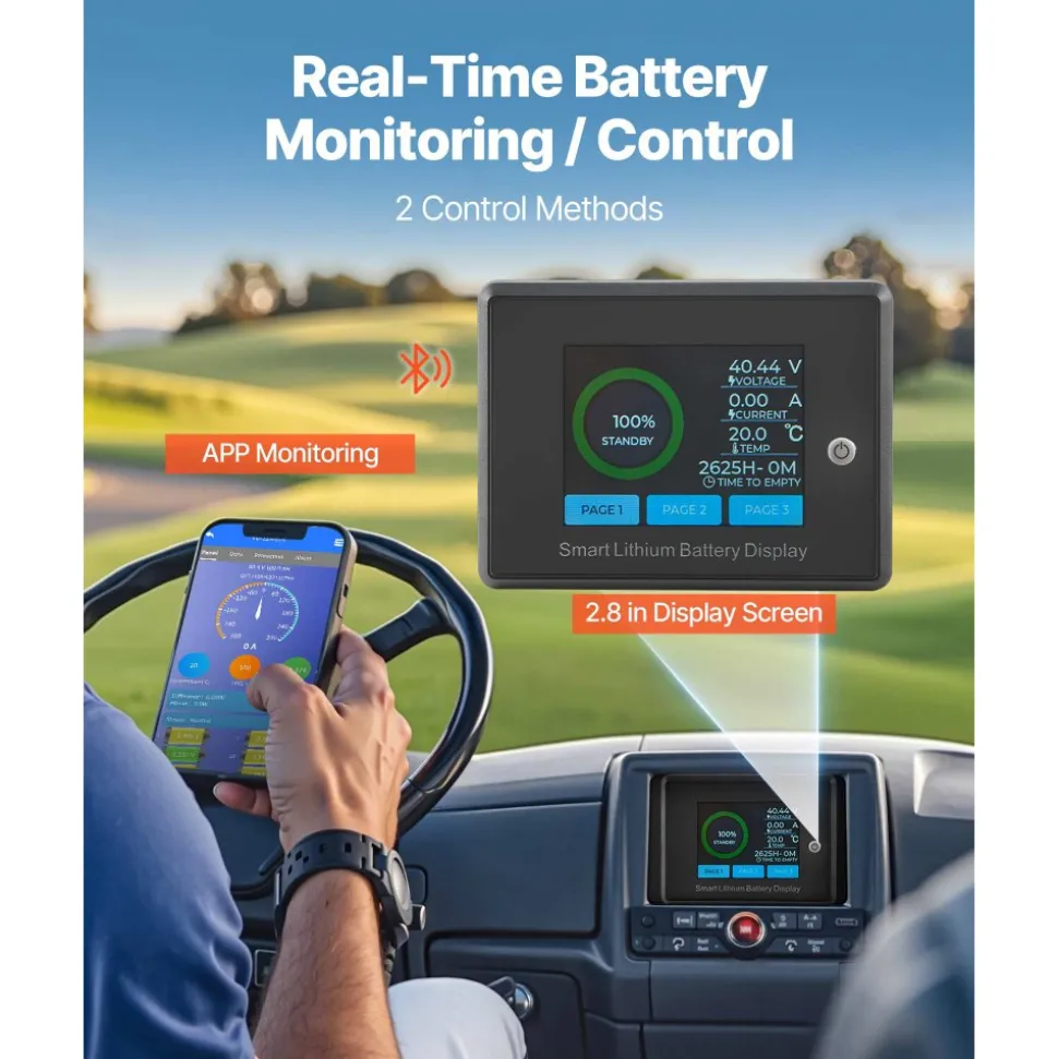 VEVOR 36V 105Ah Golf Cart Lithium Battery, 36 Volt Golf Cart Battery with 200A BMS, Touch Monitor and Mobile APP, LiFePO4 Battery with 600A Peak Current, 20A Charger and 4000+ Cycles, for Golf Carts