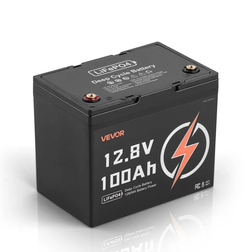 VEVOR 12V 100Ah LiFePO4 Battery, Up to 15000 Cycles, Deep Cycle Lithium Iron Phosphate Battery with Built-in BMS, Low Temperature Protection, 10 Years Lifetime, for Solar Off-Grid Home Energy Storage