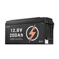 VEVOR 12V 200Ah LiFePO4 Battery, Up to 15000 Cycles, Deep Cycle Lithium Iron Phosphate Battery with Built-in BMS, Low Temperature Protection, 10 Years Lifetime, for Solar Off-Grid Home Energy Storage