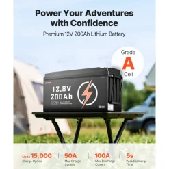 VEVOR 12V 200Ah LiFePO4 Battery, Up to 15000 Cycles, Deep Cycle Lithium Iron Phosphate Battery with Built-in BMS, Low Temperature Protection, 10 Years Lifetime, for Solar Off-Grid Home Energy Storage