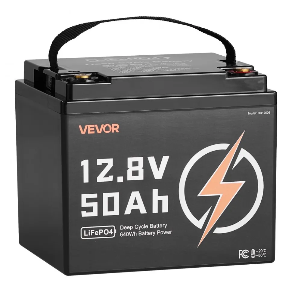 VEVOR 12V 50Ah LiFePO4 Battery, Up to 15000 Cycles, Deep Cycle Lithium Iron Phosphate Battery with Built-in BMS, Low Temperature Protection, 10 Years Lifetime, for Solar Off-Grid Home Energy Storage