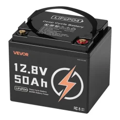 VEVOR 12V 50Ah LiFePO4 Battery, Up to 15000 Cycles, Deep Cycle Lithium Iron Phosphate Battery with Built-in BMS, Low Temperature Protection, 10 Years Lifetime, for Solar Off-Grid Home Energy Storage
