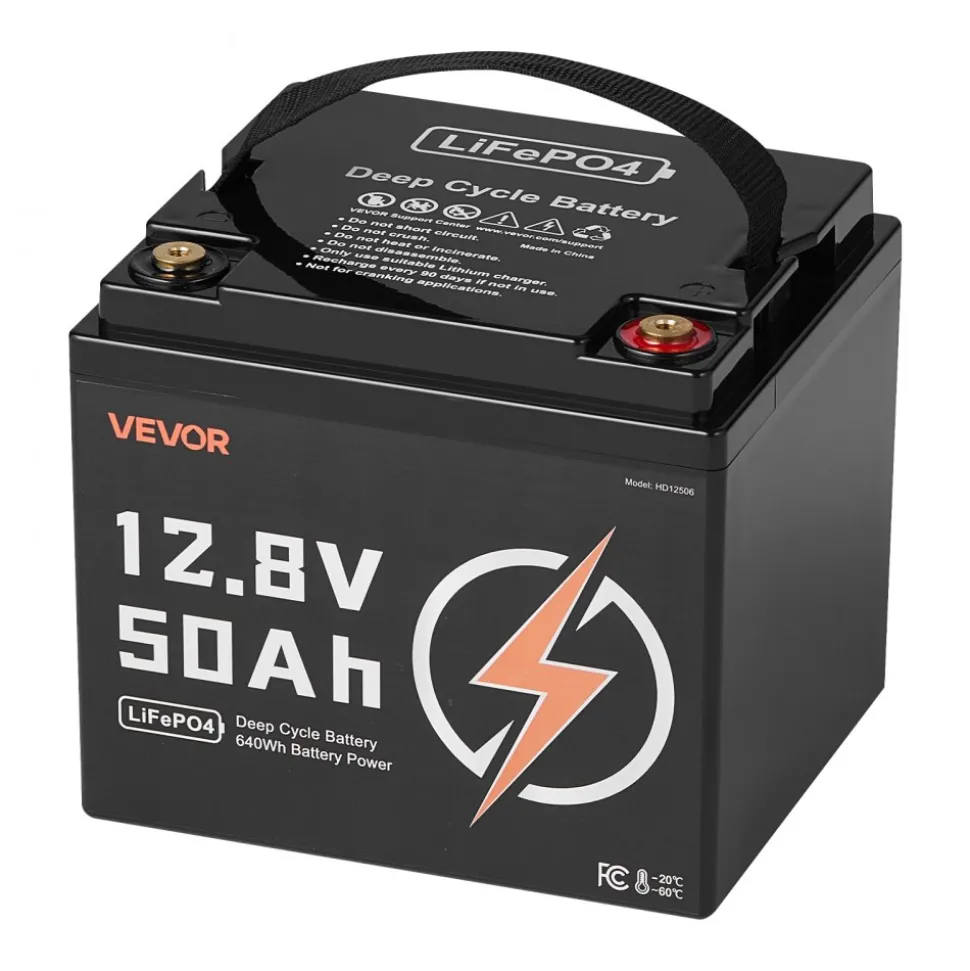 VEVOR 12V 50Ah LiFePO4 Battery, Up to 15000 Cycles, Deep Cycle Lithium Iron Phosphate Battery with Built-in BMS, Low Temperature Protection, 10 Years Lifetime, for Solar Off-Grid Home Energy Storage