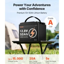 VEVOR 12V 50Ah LiFePO4 Battery, Up to 15000 Cycles, Deep Cycle Lithium Iron Phosphate Battery with Built-in BMS, Low Temperature Protection, 10 Years Lifetime, for Solar Off-Grid Home Energy Storage