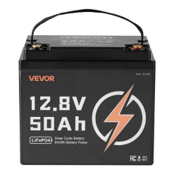 VEVOR 12V 50Ah LiFePO4 Battery, Up to 15000 Cycles, Deep Cycle Lithium Iron Phosphate Battery with Built-in BMS, Low Temperature Protection, 10 Years Lifetime, for Solar Off-Grid Home Energy Storage