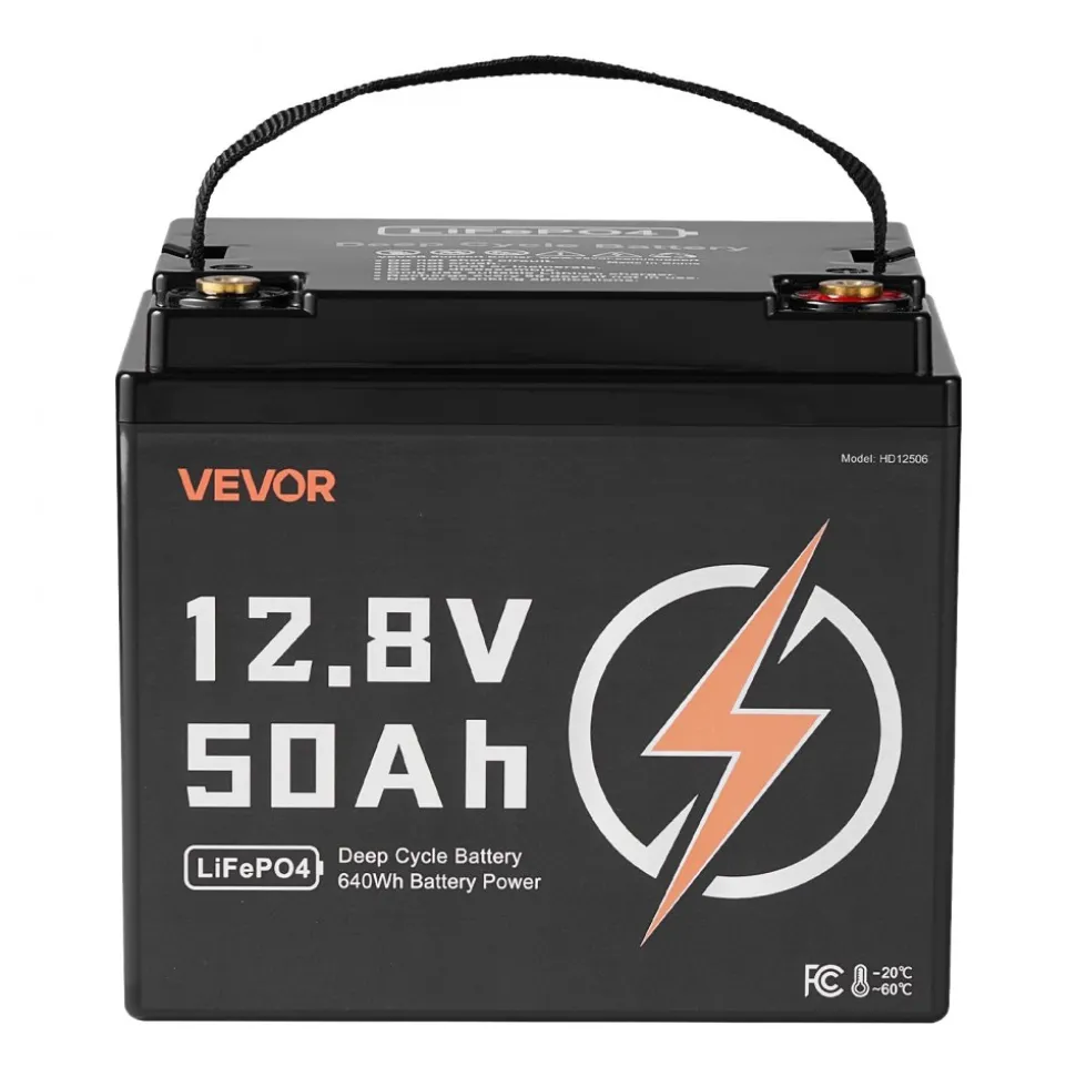 VEVOR 12V 50Ah LiFePO4 Battery, Up to 15000 Cycles, Deep Cycle Lithium Iron Phosphate Battery with Built-in BMS, Low Temperature Protection, 10 Years Lifetime, for Solar Off-Grid Home Energy Storage