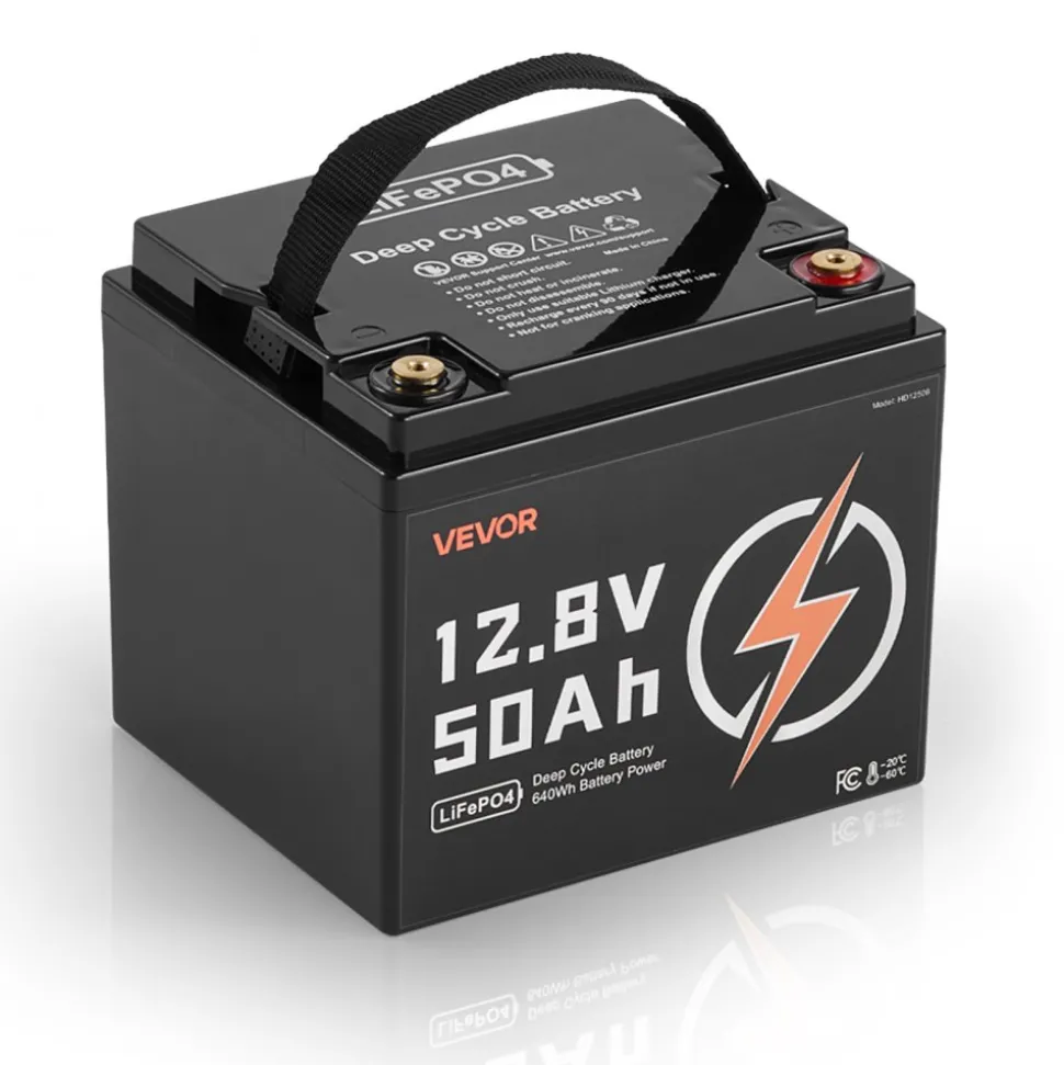 VEVOR 12V 50Ah LiFePO4 Battery, Up to 15000 Cycles, Deep Cycle Lithium Iron Phosphate Battery with Built-in BMS, Low Temperature Protection, 10 Years Lifetime, for Solar Off-Grid Home Energy Storage