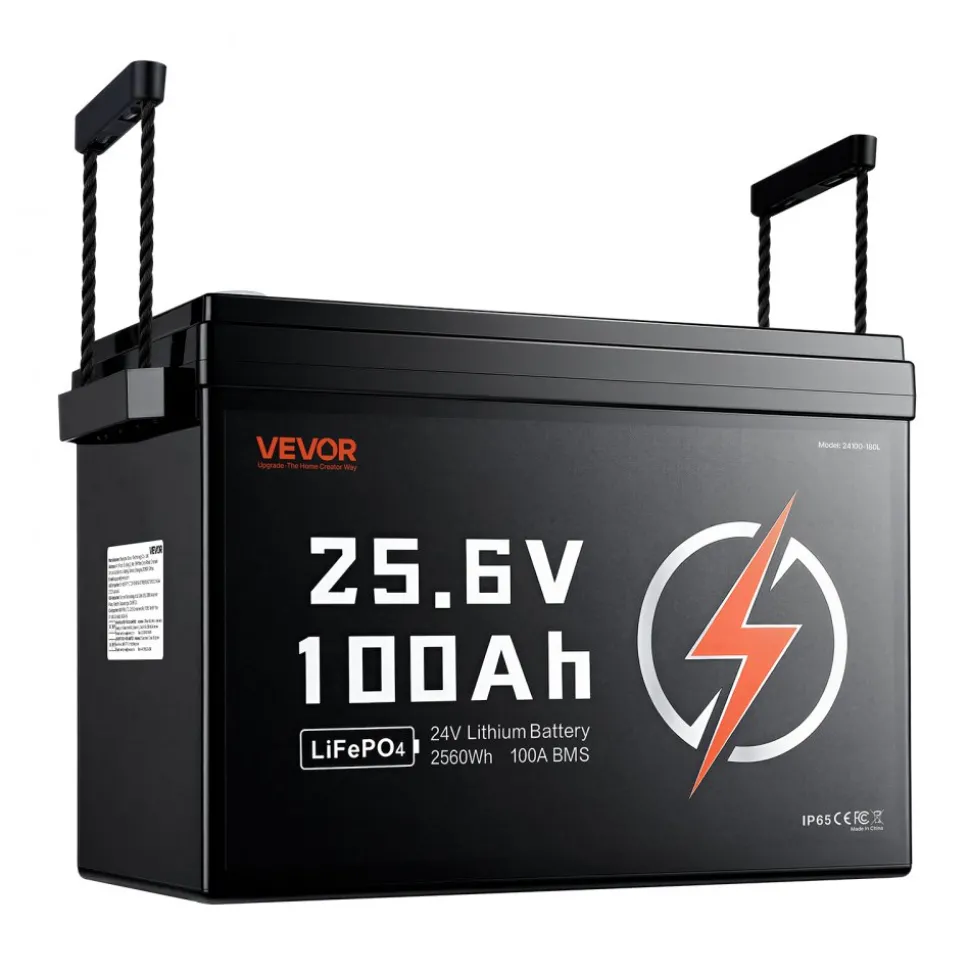 VEVOR 24V 100Ah LiFePO4 Lithium Battery 4000+ Cycles Built-in 100A BMS, Lithium Battery with Low Temperature Protection, Supports 8P2S Connection, 2560Wh Energy, for RV, Trolling Motor, Marine, Solar