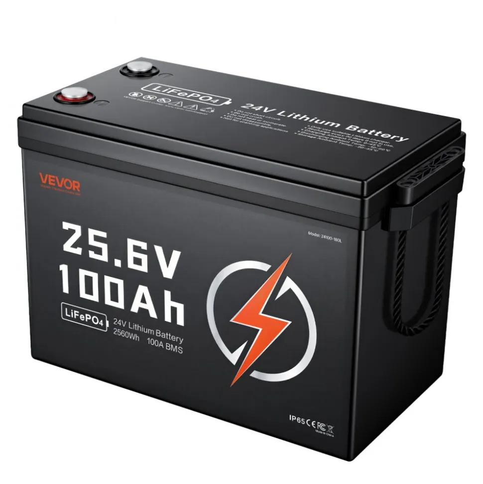 VEVOR 24V 100Ah LiFePO4 Lithium Battery 4000+ Cycles Built-in 100A BMS, Lithium Battery with Low Temperature Protection, Supports 8P2S Connection, 2560Wh Energy, for RV, Trolling Motor, Marine, Solar