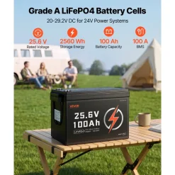 VEVOR 24V 100Ah LiFePO4 Lithium Battery 4000+ Cycles Built-in 100A BMS, Lithium Battery with Low Temperature Protection, Supports 8P2S Connection, 2560Wh Energy, for RV, Trolling Motor, Marine, Solar