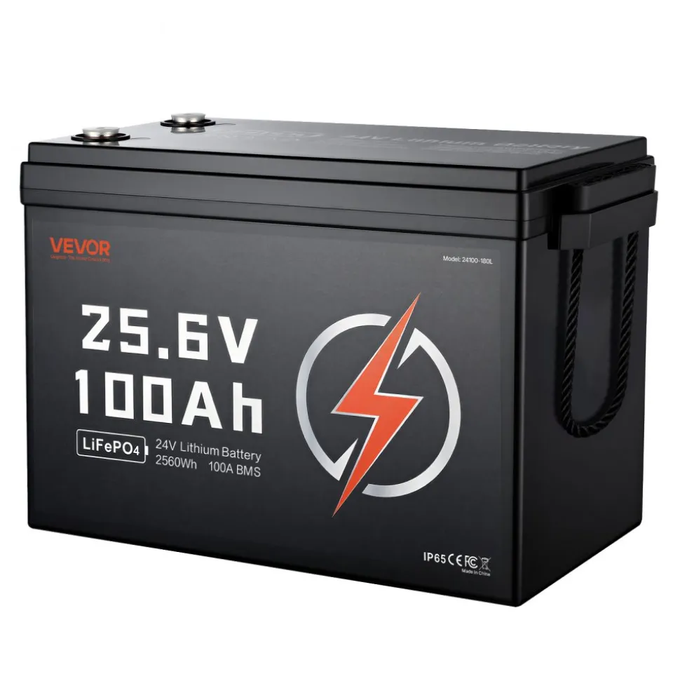 VEVOR 24V 100Ah LiFePO4 Lithium Battery 4000+ Cycles Built-in 100A BMS, Lithium Battery with Low Temperature Protection, Supports 8P2S Connection, 2560Wh Energy, for RV, Trolling Motor, Marine, Solar