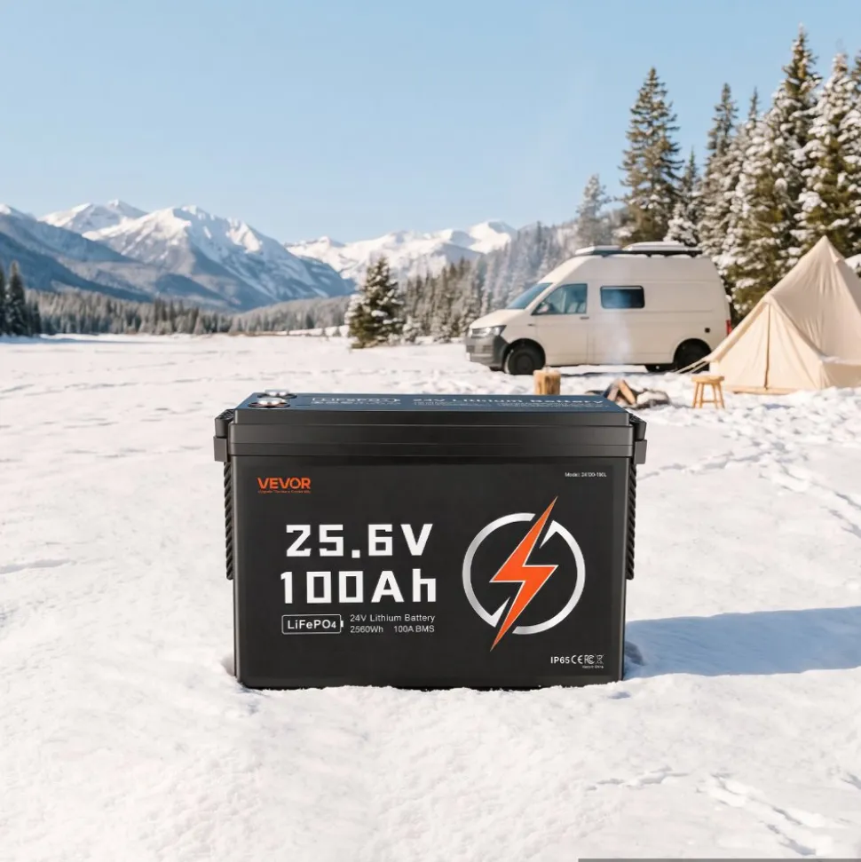 VEVOR 24V 100Ah LiFePO4 Lithium Battery 4000+ Cycles Built-in 100A BMS, Lithium Battery with Low Temperature Protection, Supports 8P2S Connection, 2560Wh Energy, for RV, Trolling Motor, Marine, Solar