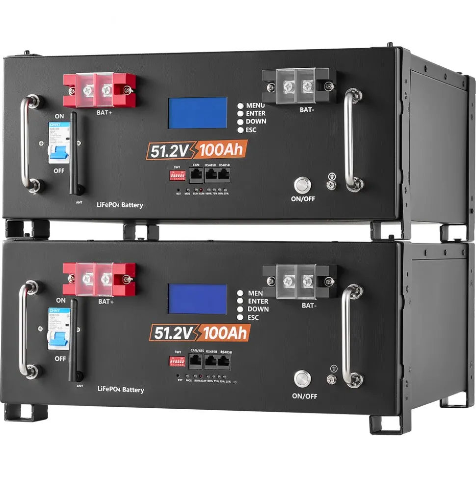 VEVOR 48V 100Ah LiFePO4 Lithium Battery, Built-in 100A BMS, 51.2V Server Rack LiFePO4 Battery with Bluetooth & Display, 5120Wh Capacity, 6000 Cycles, for Solar Energy Storage Home Backup Power, 2 Pack