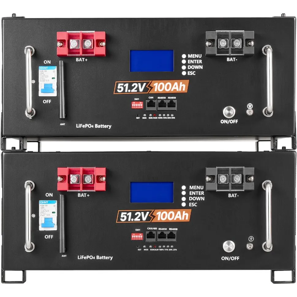 VEVOR 48V 100Ah LiFePO4 Lithium Battery, Built-in 100A BMS, 51.2V Server Rack LiFePO4 Battery with Bluetooth & Display, 5120Wh Capacity, 6000 Cycles, for Solar Energy Storage Home Backup Power, 2 Pack