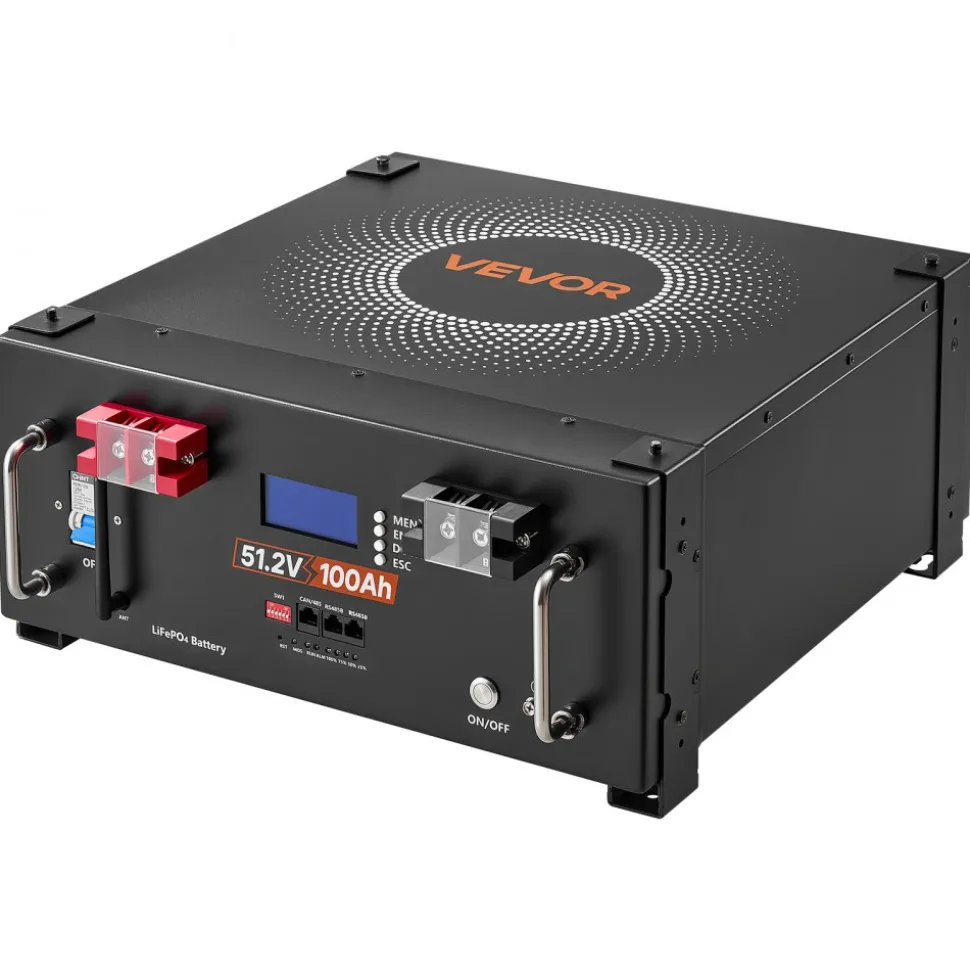 VEVOR 48V 100Ah LiFePO4 Lithium Battery, Built-in 100A BMS, 51.2V Server Rack LiFePO4 Battery with Bluetooth, 5120Wh Capacity, 6000 Cycles, LCD Display, for Solar Energy Storage Home Backup Power