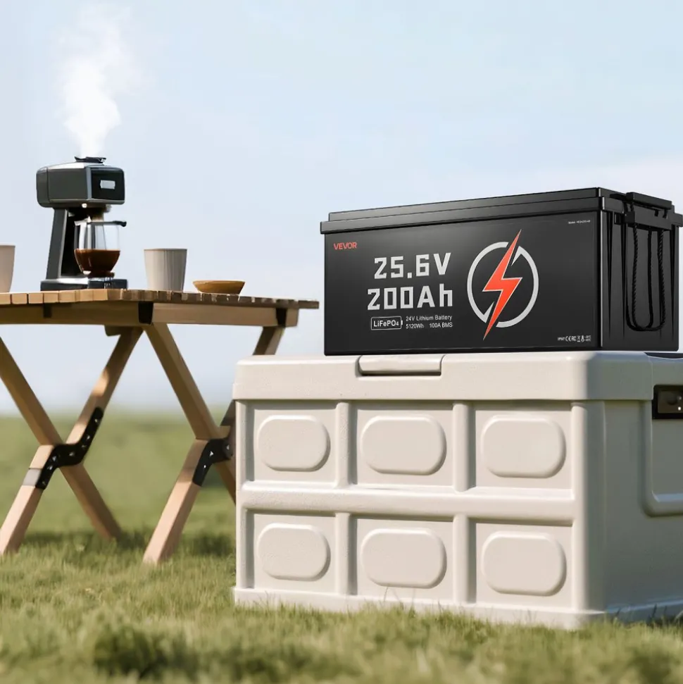 VEVOR 24V 200Ah LiFePO4 Lithium Battery, Built-in 100A BMS, Deep Cycle Lithium Rechargeable Battery with Low Temperature Protection, 4000+ Cycles, Max. 5120Wh, for RV, Camper, Trolling Motors, Marine