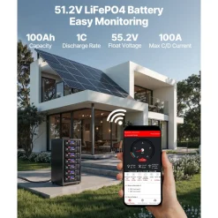 VEVOR 48V 400Ah LiFePO4 Lithium Battery, 4 Pack 100Ah, 20.48kWh Capacity, 51.2V Server Rack LiFePO4 Battery with Bluetooth, Max 6000 Cycles, LCD Display, for Off-Grid, Solar System, Backup Power