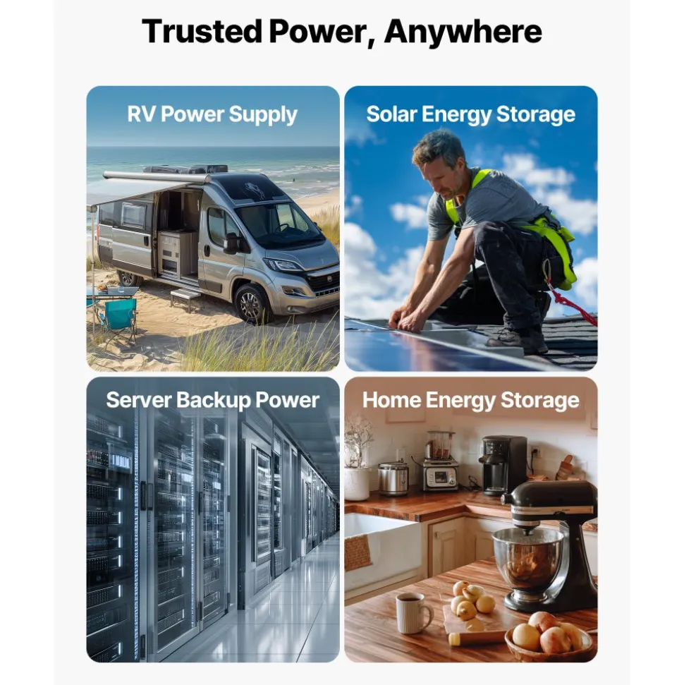 VEVOR 48V 400Ah LiFePO4 Lithium Battery, 4 Pack 100Ah, 20.48kWh Capacity, 51.2V Server Rack LiFePO4 Battery with Bluetooth, Max 6000 Cycles, LCD Display, for Off-Grid, Solar System, Backup Power