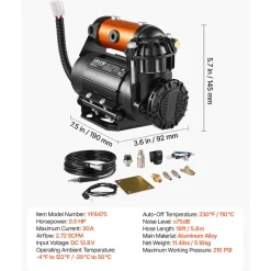 VEVOR 12V Air Compressor 0.5HP 2.72 SCFM Portable Tire Inflator Max 210PSI, Heavy Duty Offroad Air Pump with Differential Lock Harness, Adapters & 19FT Air Hose for Pickup Truck SUV Off-Road Vehicles