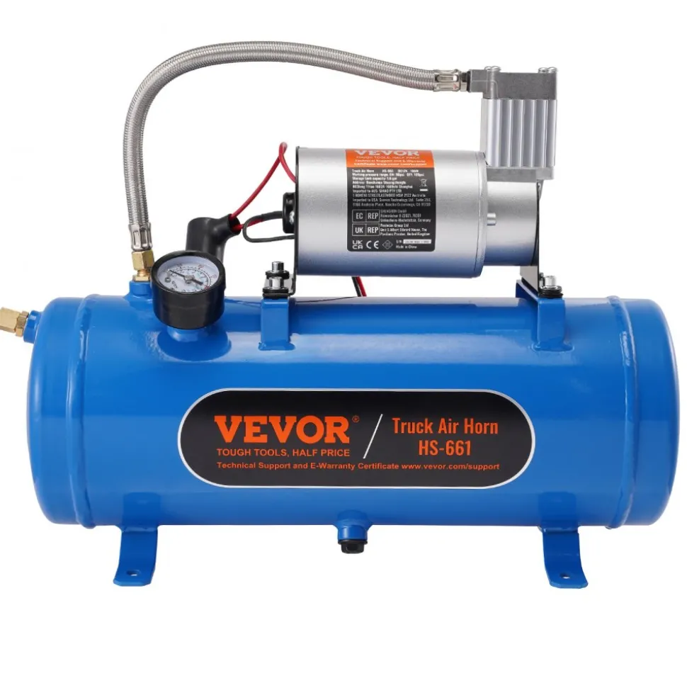VEVOR 12V Air Compressor with Tank 1.6 Gallon/6 L, Train Horn Air Compressor, 120 psi Working Pressure Onboard Air Compressor System for Train Air Horns, Inflating Tires, Air Mattresses