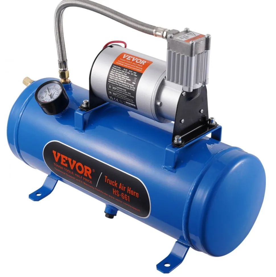 VEVOR 12V Air Compressor with Tank 1.6 Gallon/6 L, Train Horn Air Compressor, 120 psi Working Pressure Onboard Air Compressor System for Train Air Horns, Inflating Tires, Air Mattresses