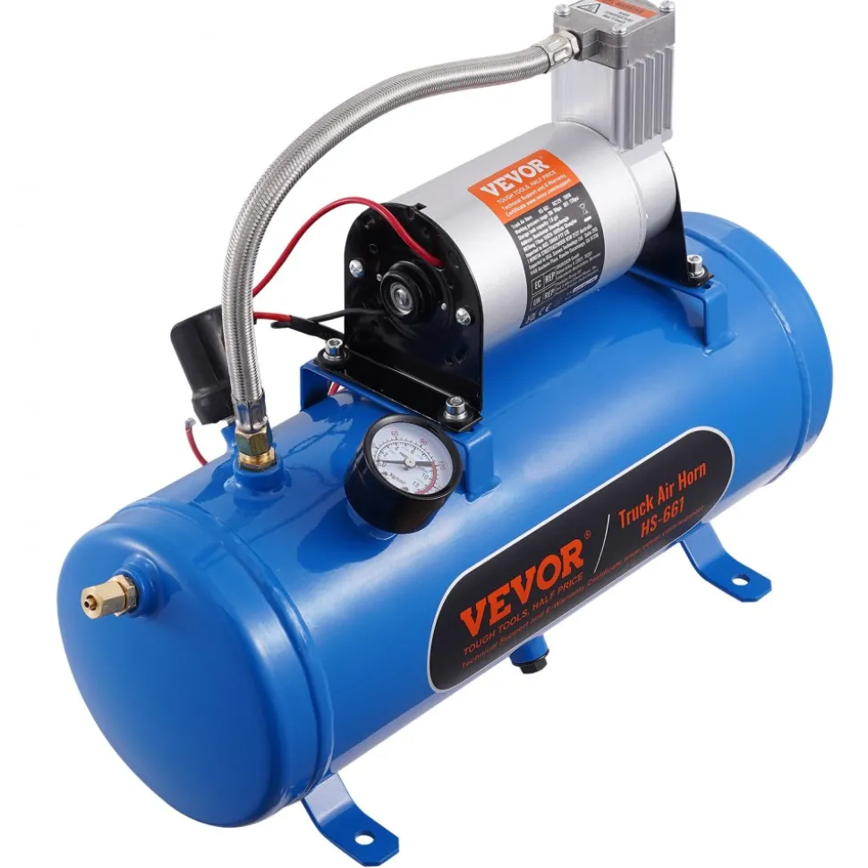 VEVOR 12V Air Compressor with Tank 1.6 Gallon/6 L, Train Horn Air Compressor, 120 psi Working Pressure Onboard Air Compressor System for Train Air Horns, Inflating Tires, Air Mattresses