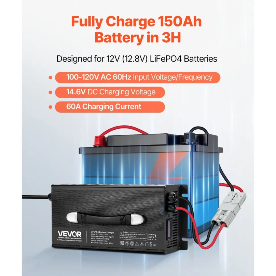 VEVOR 36V 18A Lithium Battery Charger, 43.8V, AC-DC LiFePO4 Smart Charger, with Anderson Connector, LED Indicator, 0V Activation, for Lithium LiFePO4 Deep Cycle Rechargeable Batteries of Boat, RV