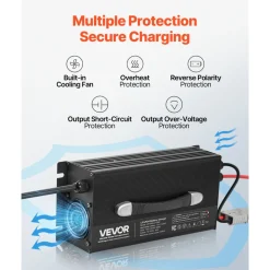 VEVOR 36V 18A Lithium Battery Charger, 43.8V, AC-DC LiFePO4 Smart Charger, with Anderson Connector, LED Indicator, 0V Activation, for Lithium LiFePO4 Deep Cycle Rechargeable Batteries of Boat, RV