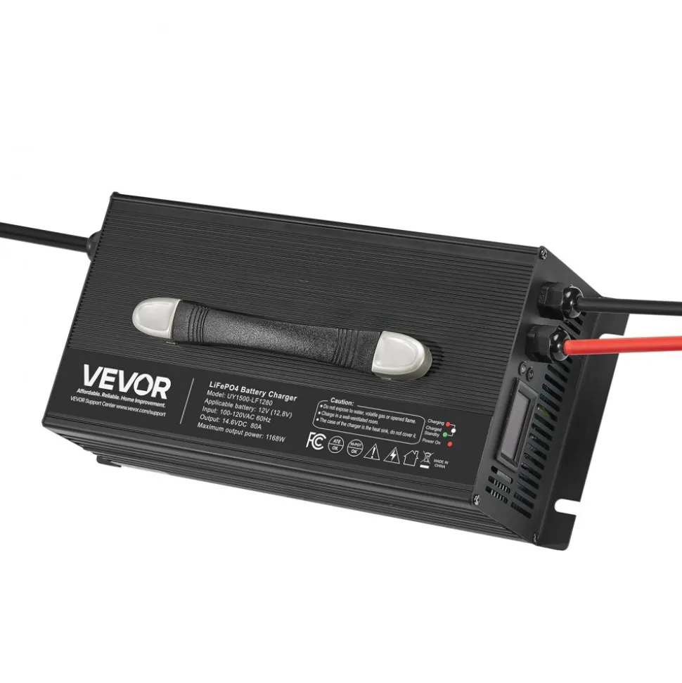 VEVOR 12V 80A Lithium Battery Charger, 14.6V, AC-DC LiFePO4 Smart Charger, with Anderson Connector, LED Indicator, 0V Activation, for Lithium LiFePO4 Deep Cycle Rechargeable Batteries of Boat, RV