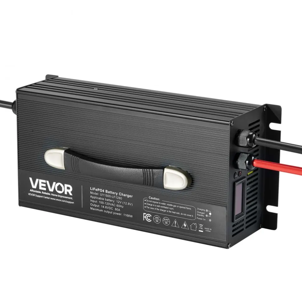 VEVOR 12V 80A Lithium Battery Charger, 14.6V, AC-DC LiFePO4 Smart Charger, with Anderson Connector, LED Indicator, 0V Activation, for Lithium LiFePO4 Deep Cycle Rechargeable Batteries of Boat, RV