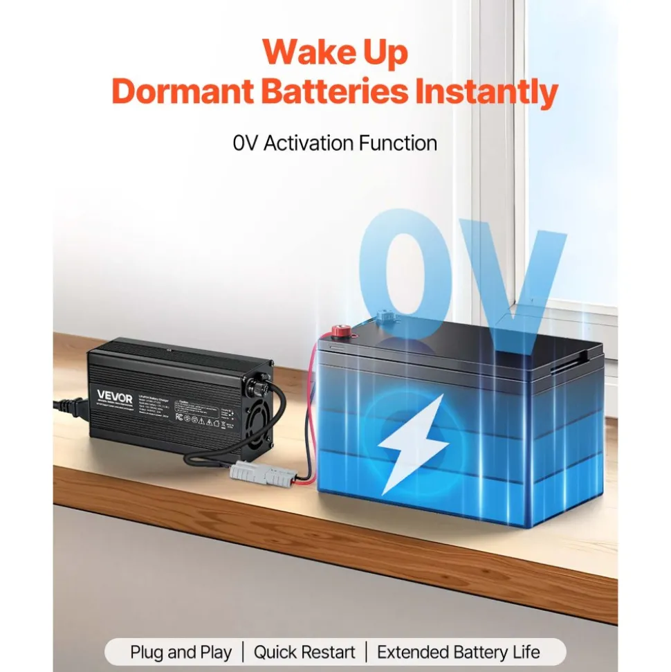 VEVOR 12V 20A Lithium Battery Charger, 14.6V, AC-DC LiFePO4 Smart Charger, with Anderson Connector, LED Indicator, 0V Activation, for Lithium LiFePO4 Deep Cycle Rechargeable Batteries of Boat, RV