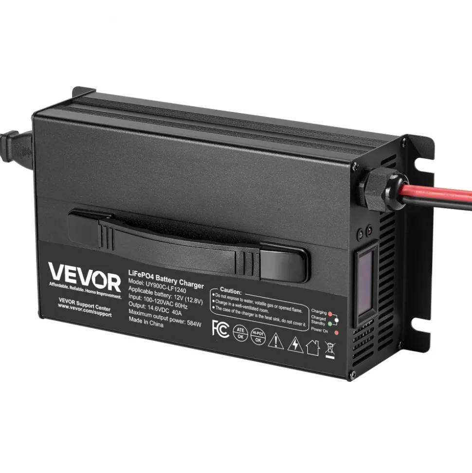VEVOR 12V 40A Lithium Battery Charger, 14.6V, AC-DC LiFePO4 Smart Charger, with Anderson Connector, LED Indicator, 0V Activation, for Lithium LiFePO4 Deep Cycle Rechargeable Batteries of Boat, RV