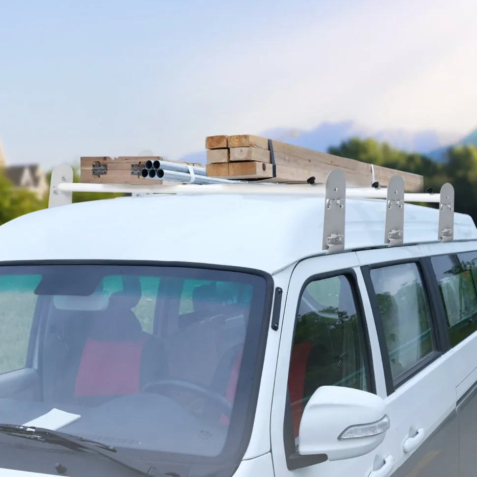 VEVOR Van Roof Ladder Rack, 3 Bars Alloy Steel Roof Racks, 750 LBS Capacity Rain-Gutter Roof Rack, Adjustable Length 40.2" to 74.8", Van Ladder Rack Compatible with Chevrolet Express, GMC Savana, etc